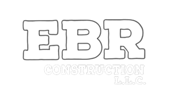 EBR Construction LLC logo in bold white letters on a black background.